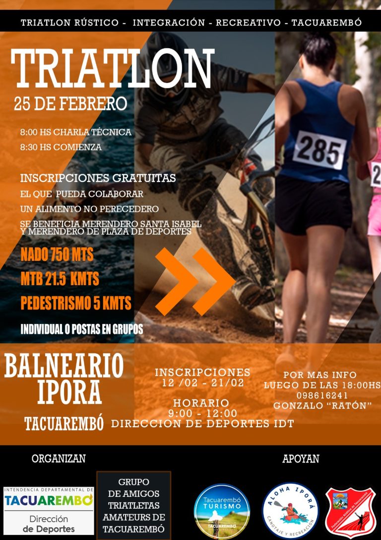 El lunes 12 de febrero se abren las inscripciones para actividad de Triatlón en Balneario Iporá