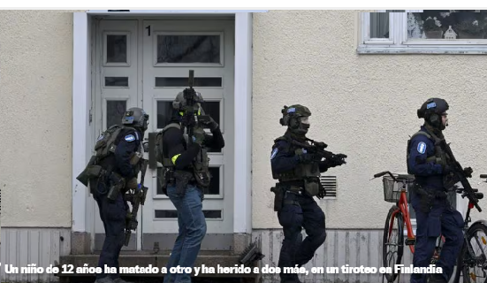Muere un niño durante un tiroteo y dos están gravemente heridos en un colegio de Finlandia.