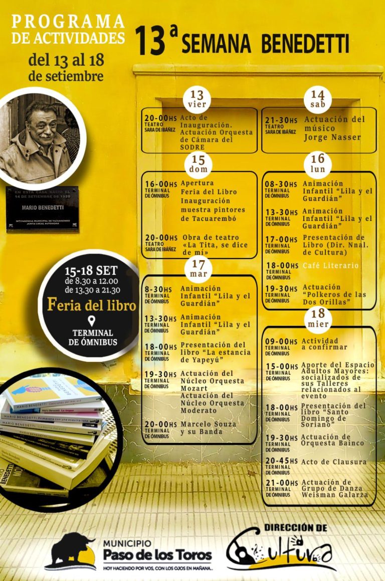 La 13° edición de la Semana Benedetti contará con diversas actividades y propuestas para todo público
