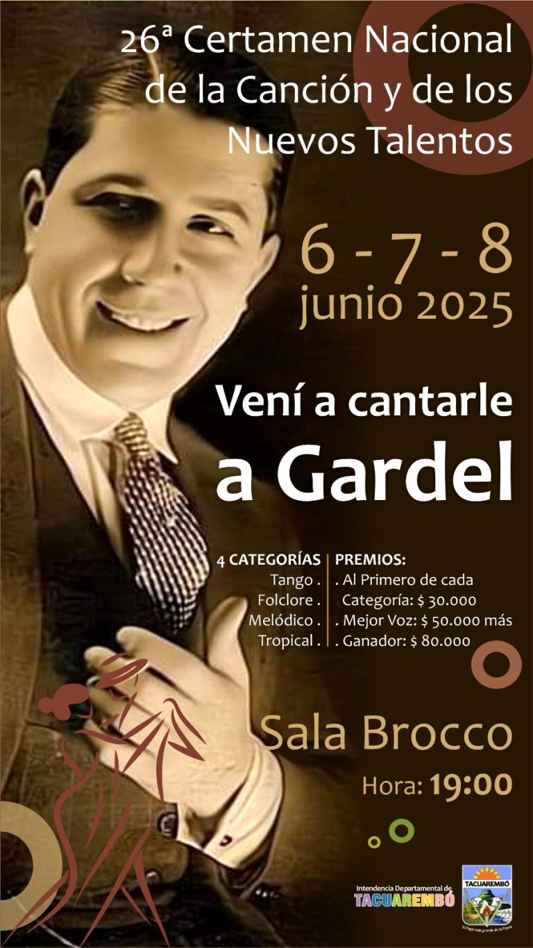 Todo pronto para la 26ª. edición del certamen “Vení a cantarle a Gardel” en Tacuarembó»