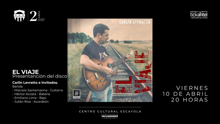 El destacado músico tacuaremboense Carlín Levratto presentará su más reciente trabajo discográfico titulado «El Viaje» en el Teatro Escayola
